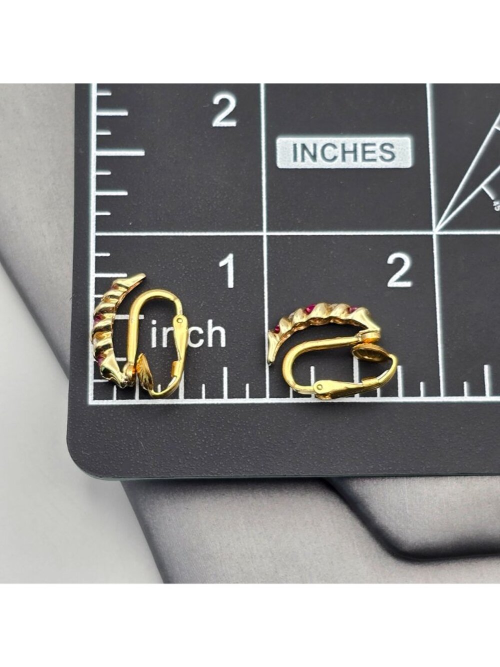 Vintage 14k Gold Filled Ruby Lab Created Diamond Clip On Half Hoop Earrings 3/4" - Picture 10 of 12